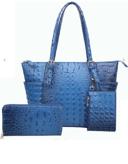 Croc Embossed Tote & Wallet Set