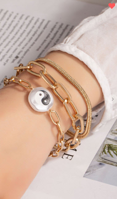 Yin & Yang Flat Pearl Bracelet