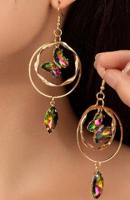 Iridescent Butterfly & Oval Bead Earrings