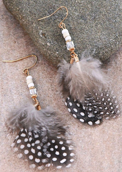 Gray Spotted Feather Earrings