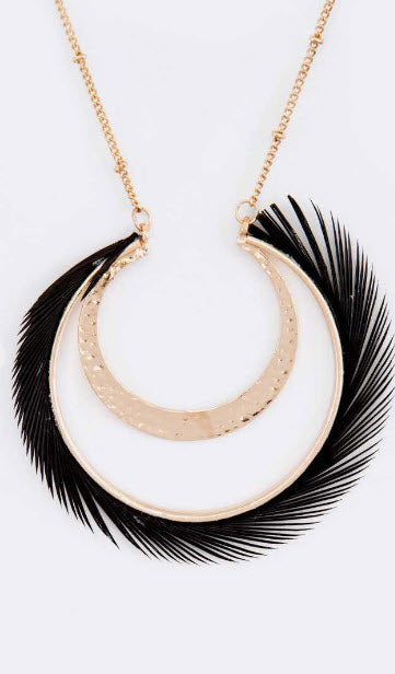 Feather Circle Pendant Set (Necklace & Earrings)