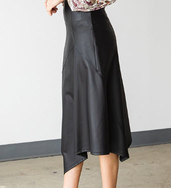 Asymmetrical Faux Leather Cross Cut Skirt (Includes Plus Size)