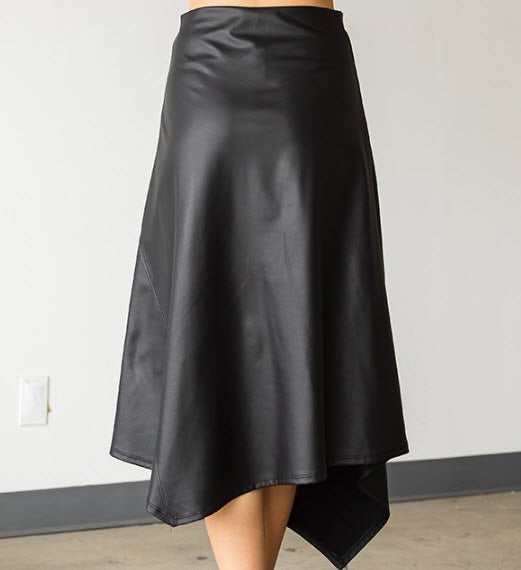 Asymmetrical Faux Leather Cross Cut Skirt (Includes Plus Size)