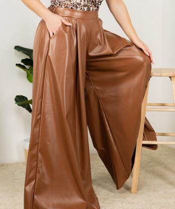 Wide Leg Faux Leather Palazzo Pants