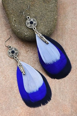 Blue & Black Feather Earrings