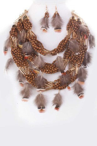 Feather Necklace & Earring Set